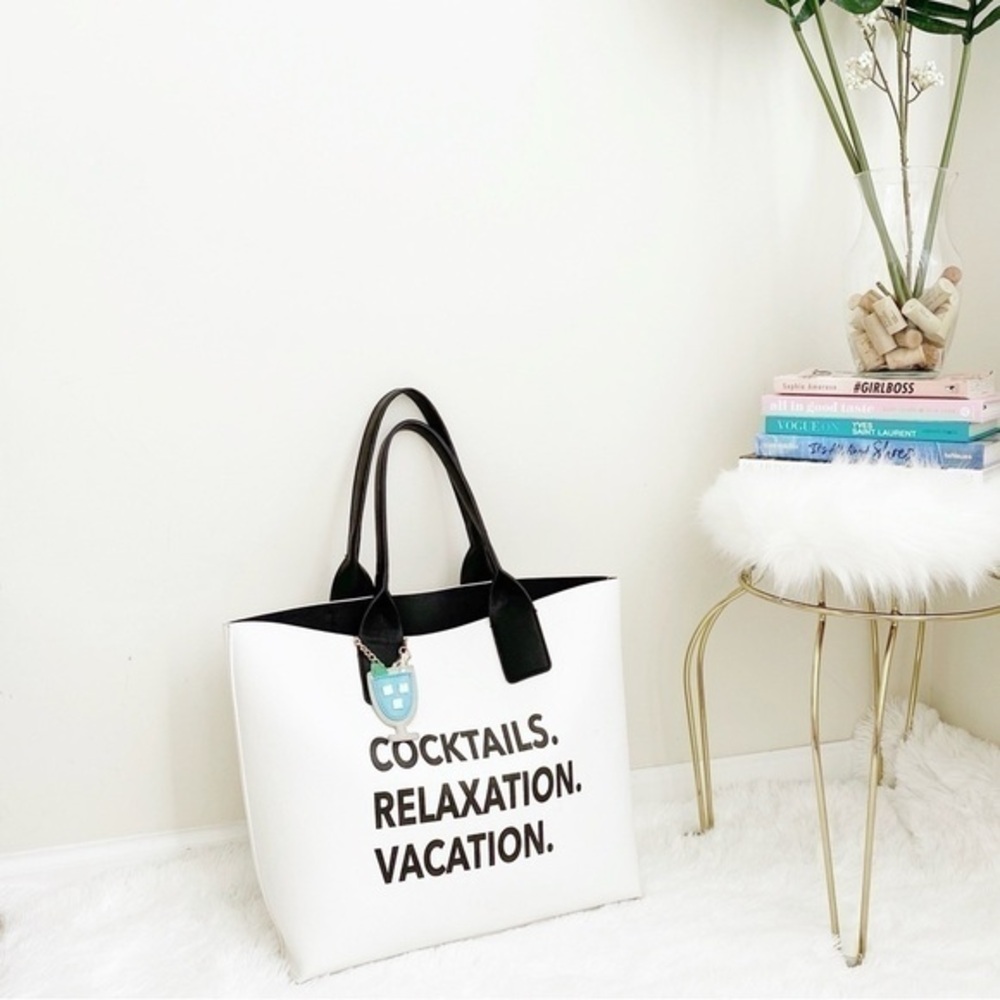 White vacations tote with bag charms